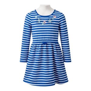 Gymboree Blue White Striped Floral Flower Cotton Long Sleeve Dress Girls Size 10